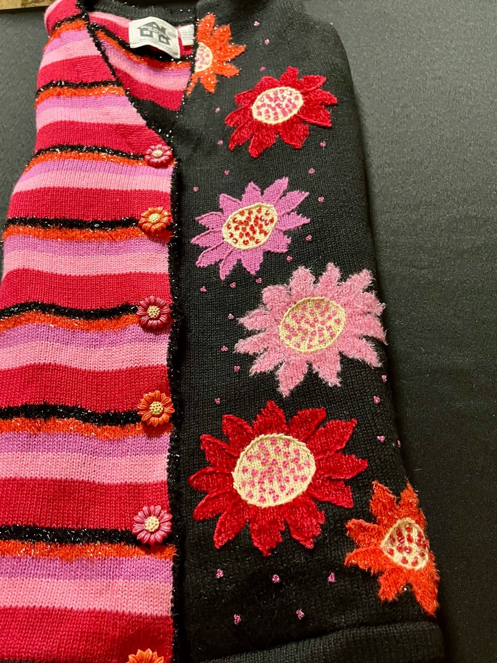 Vtg Storybook Knits Bright Daisy Cardigan Sweater S 90s Whimsigoth Floral Beaded - Picture 14 of 17